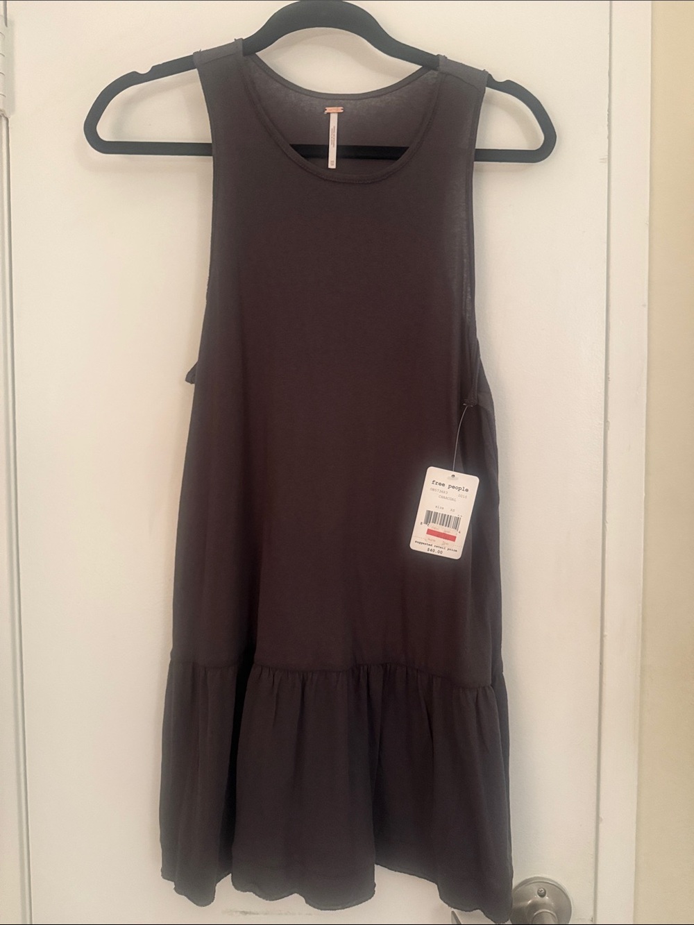 Free People Charcoal Tank Dress w/ Flounce Ruffle Bottom—BRAND NEW, NEVER WORN!